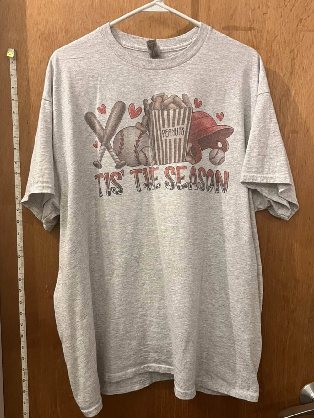 Size XL - Gray Short Sleeve Baseball "Tis The Season" T-Shirt